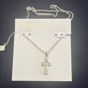 Kendra Scott Silver Cross Necklace with Opal Inlay Accent